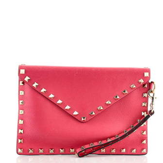 Valentino Rockstud Envelope Wristlet Clutch Leather Small