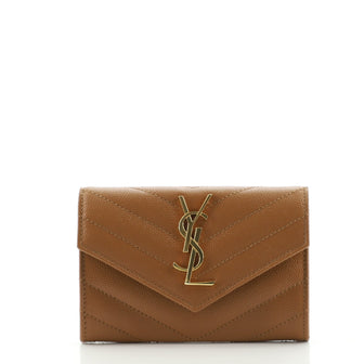 Saint Laurent Classic Monogram Flap Wallet Matelasse Chevron Leather Small