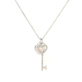 Tiffany & Co. Heart Key Pendant Necklace 18K White Gold with Diamonds
