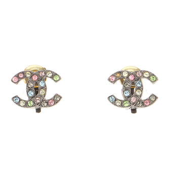 Chanel CC Stud Clip-on Earrings Multicolor Crystal Embellished Metal