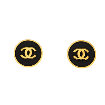 Chanel Vintage CC Round Clip-On Earrings Metal and Enamel