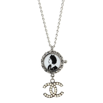 Chanel Coco Mademoiselle Charm Pendant Necklace Metal with Faux Pearls