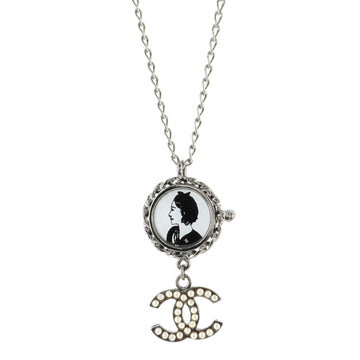 Chanel Coco Mademoiselle Charm Pendant Necklace Metal with Faux Pearls