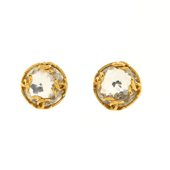 Chanel Vintage CC Logo Round Clip-on Earrings Metal with Crystals