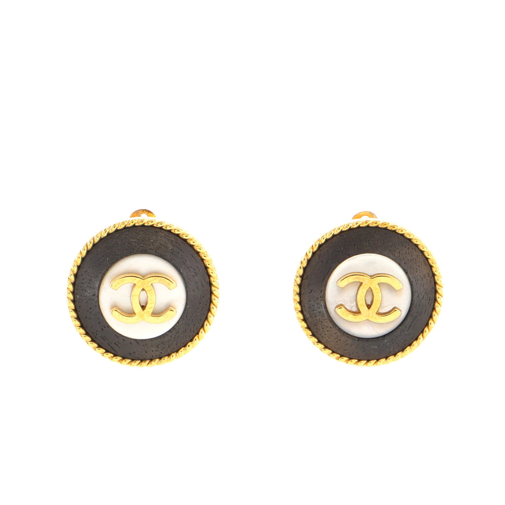 Chanel Vintage CC Round Clip-On Earrings Metal with Acetate and Acrylic  Gold 13283030