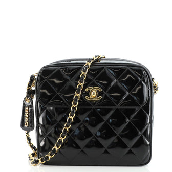 Chanel Vintage Square Front Pocket Camera Bag Quilted Patent Small
