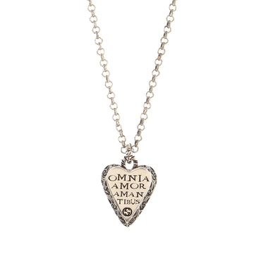 Gucci Engraved Heart Pendant Necklace Sterling Silver
