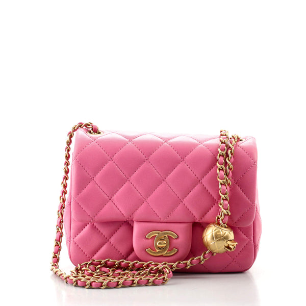 Chanel Pearl Crush Square Flap Bag Quilted Lambskin Mini Pink 1866351