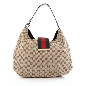 Gucci New Ladies Web Hobo GG Canvas Large