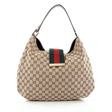 Gucci New Ladies Web Hobo GG Canvas Large