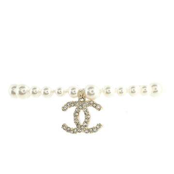 Chanel CC Charm Pearl Bracelet Faux Pearls and Crystal Embellished Metal