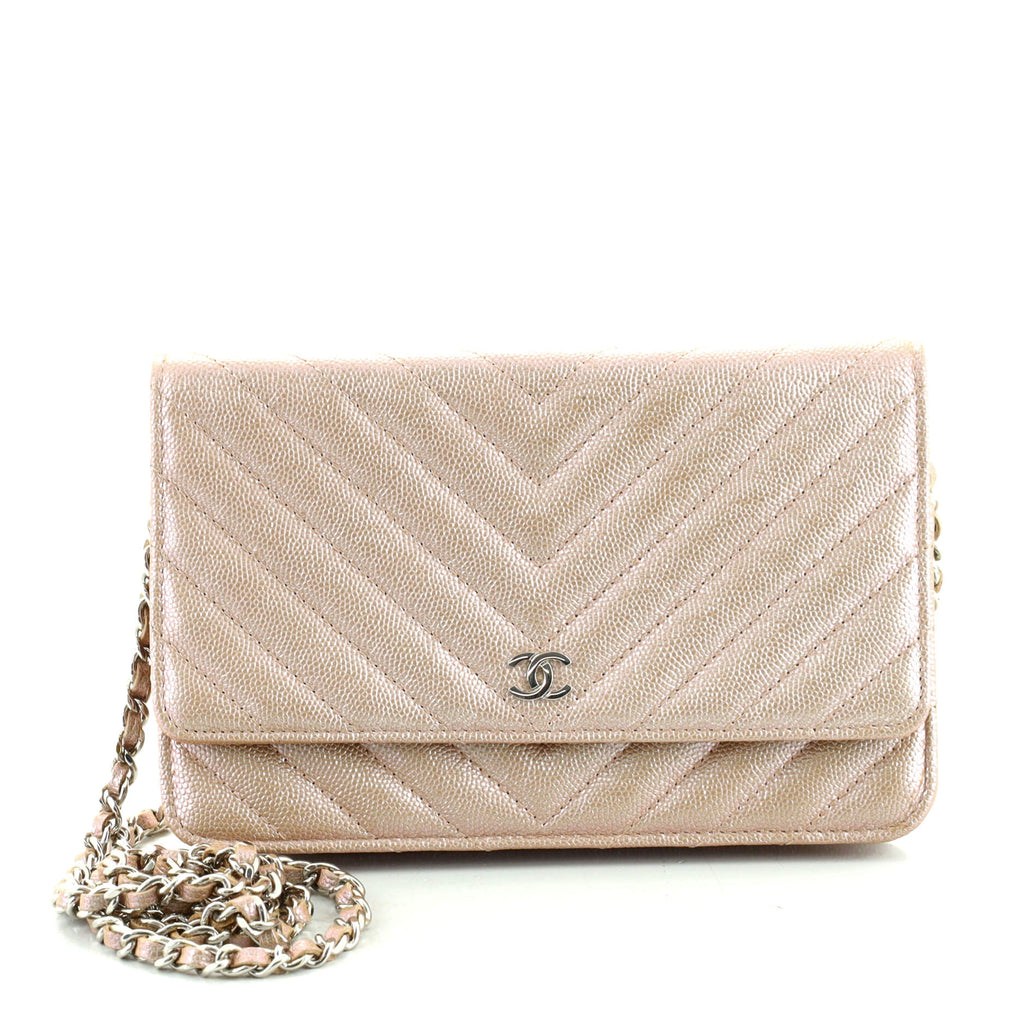 Chanel Wallet on Chain Chevron Iridescent Caviar Pink 1329901