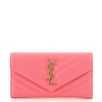 Saint Laurent Classic Monogram Flap Wallet Matelasse Chevron Leather Large