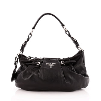 Prada Buckle Pleated Shoulder Bag Soft Calfskin Medium