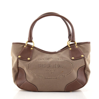 Prada Logo Shopping Tote Canvas with Leather Large