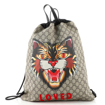Gucci Drawstring Backpack Printed GG Coated Canvas Large