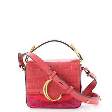 Chloe C Flap Bag Crocodile Embossed Leather Mini