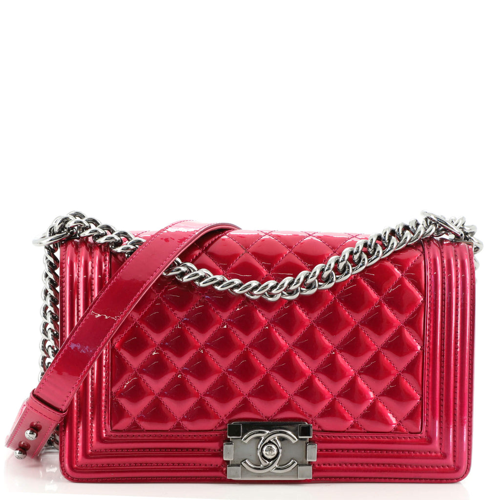Chanel Boy Flap Bag Quilted Patent Old Medium Pink 1330524