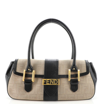 Fendi Logo Flap Shoulder Bag Zucca Canvas and Leather Large