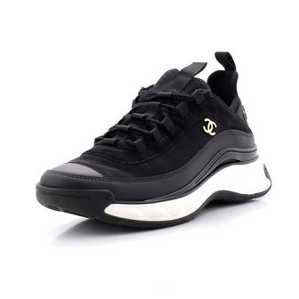 Chanel Women's CC Cap Toe Logo Sneakers Leather and Mixed Fibers with Velvet