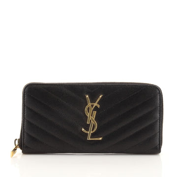 Saint Laurent Classic Monogram Zip Around Wallet Matelasse Chevron Leather
