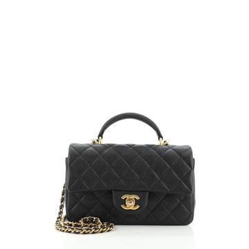 Chanel Classic Single Flap Top Handle Bag Quilted Caviar Mini