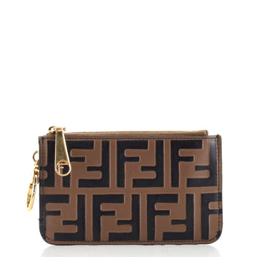 Fendi Zipped Key Pouch Zucca Embossed Leather