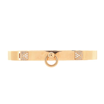 Hermes Collier de Chien Bracelet 18K Rose Gold with Pave Diamond Studs PM