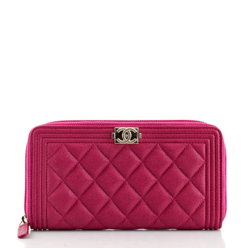Chanel Boy Zip Around Wallet Quilted Caviar Long