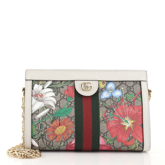 Gucci Ophidia Chain Shoulder Bag Flora GG Coated Canvas Small
