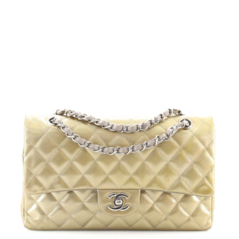 Chanel Classic Double Flap Bag Quilted Striated Metallic Patent Medium