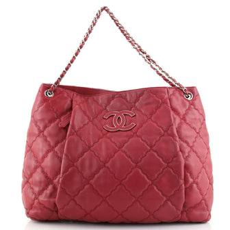 Chanel Double Stitch Hamptons Shoulder Bag Quilted Calfskin Large