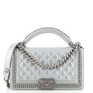 Chanel Chain Handle Boy Flap Bag Quilted Glazed Calfskin New Medium