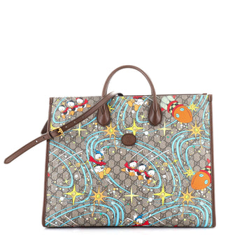 Gucci Disney Donald Duck Convertible Tote Printed GG Coated Canvas Large