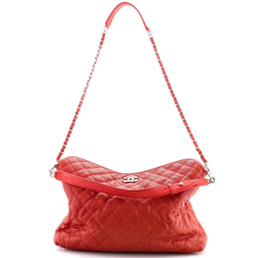 Chanel French Riviera Hobo Quilted Caviar Large Red 133336233