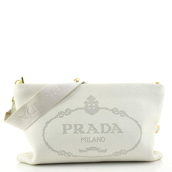 Prada Logo Zip Messenger Perforated Leather Medium