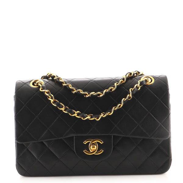 Chanel Vintage Black Lambskin Classic Double Flap Shoulder Bag –