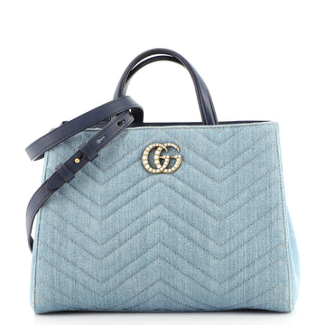 Gucci Pearly GG Marmont Tote Matelasse Denim Small