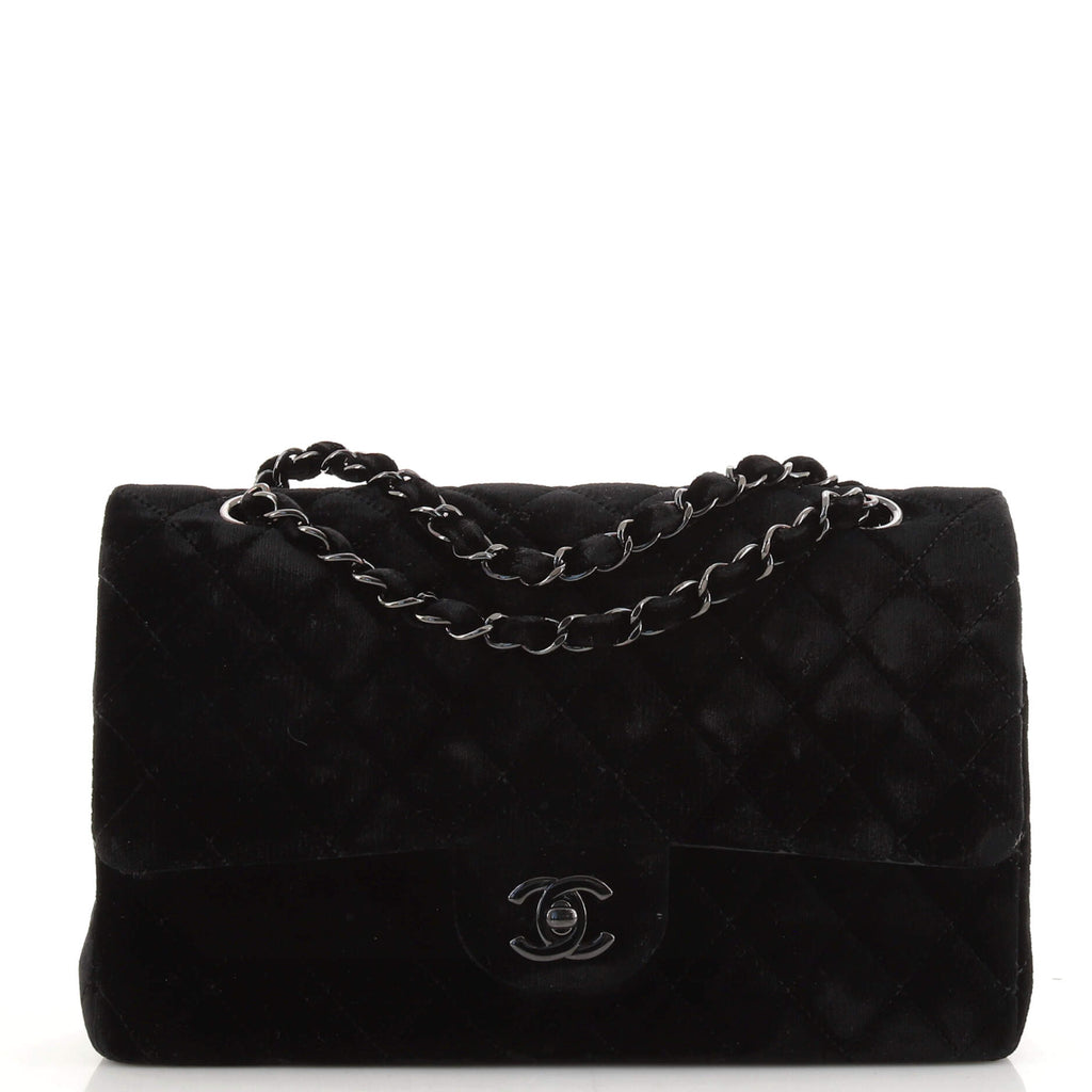 Chanel Classic Double Flap Bag Quilted Velvet Medium Black 13333640