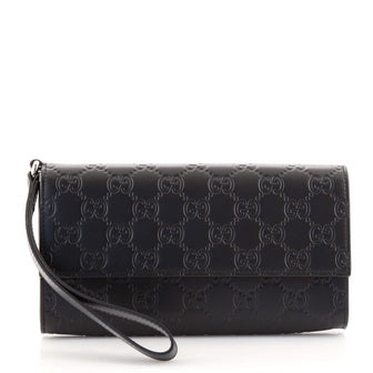 Gucci Wristlet Travel Flap Wallet Guccissima Leather