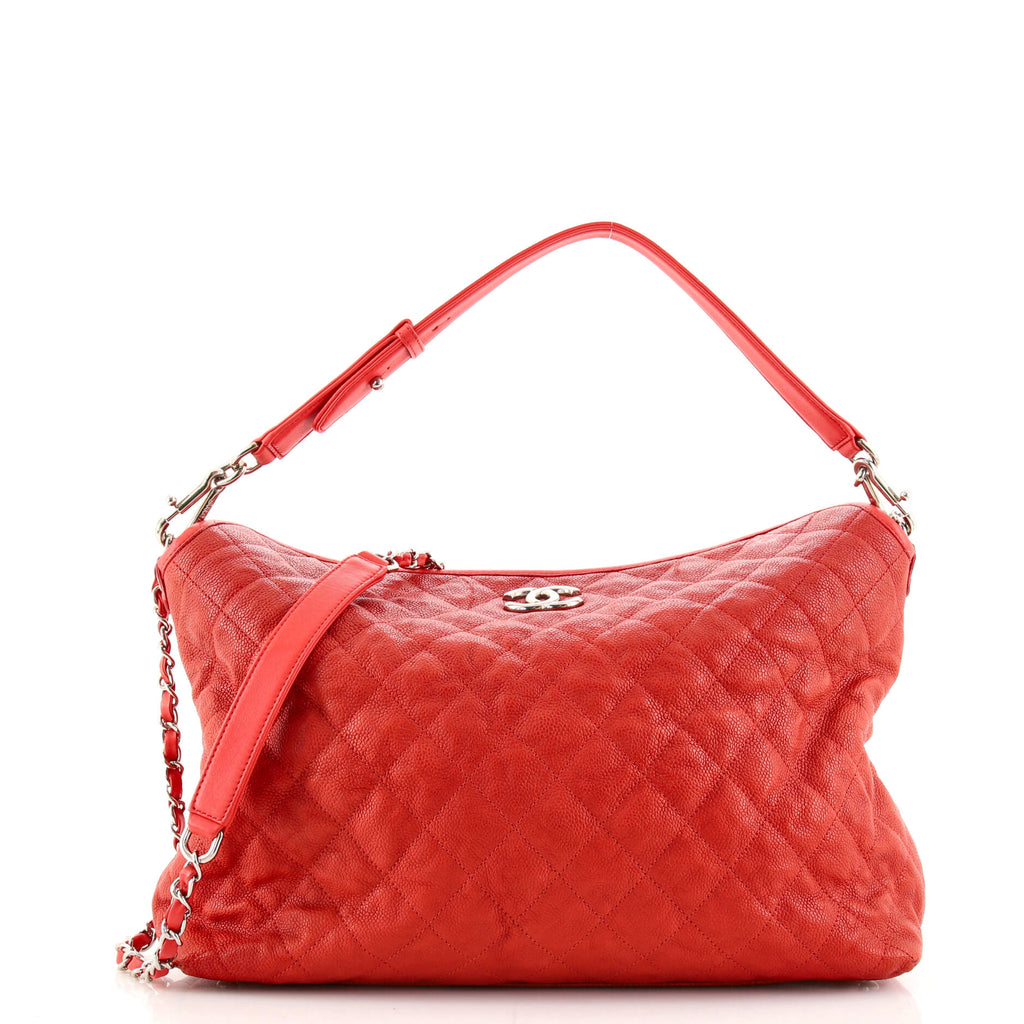Chanel French Riviera Hobo Quilted Caviar Large Red 1333368