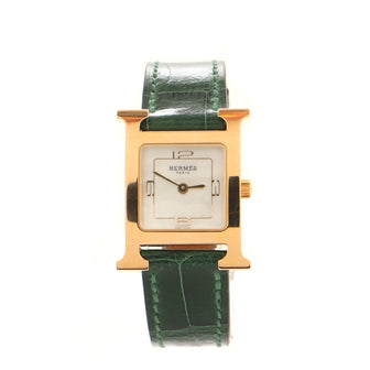 Hermes Heure H Quartz Watch Plated Metal and Alligator with Mother of Pearl 21