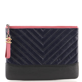 Chanel Gabrielle O Case Clutch Chevron Aged Calfskin Medium