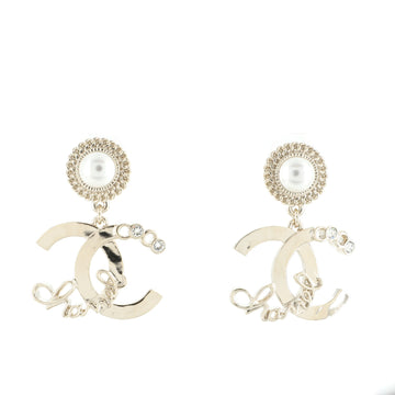 Chanel Coco Script CC Drop Earrings Metal with Faux Pearls and Crystals