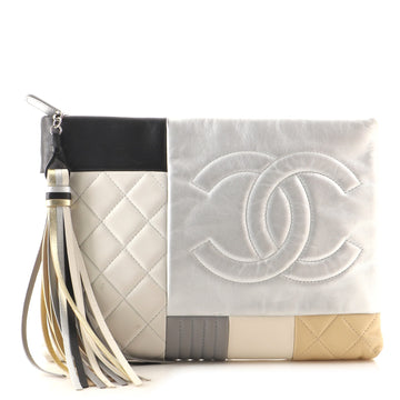 Chanel O Case Clutch Colorblock Quilted Leather Medium
