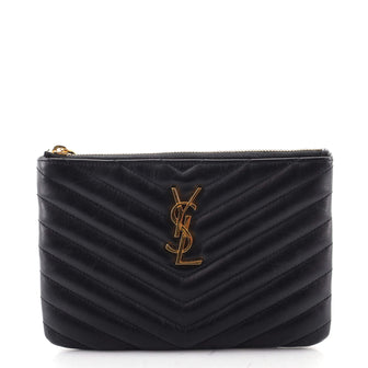 Saint Laurent Classic Monogram Zip Pouch Matelasse Chevron Leather Small