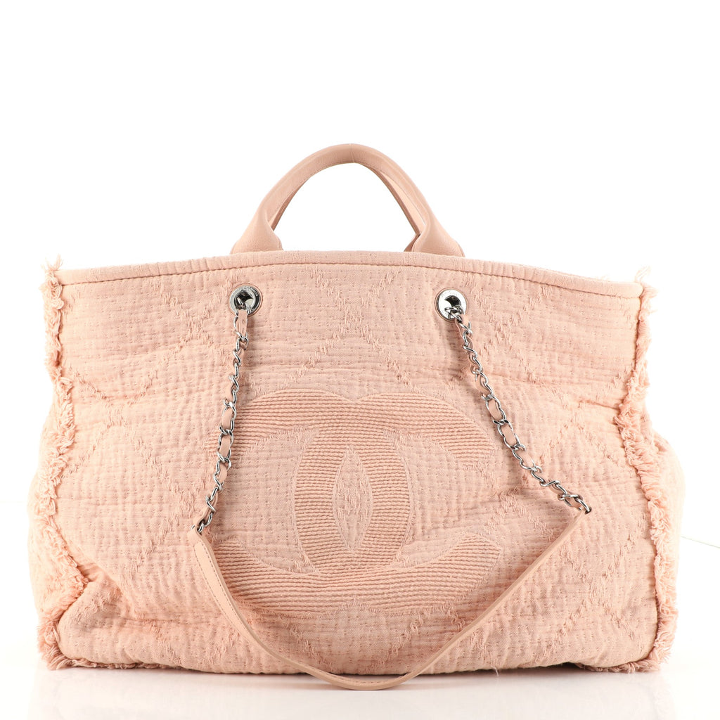 Chanel Double Face Deauville Tote Fringe Quilted Canvas Large Pink