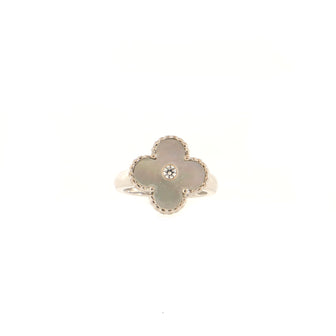 Van Cleef & Arpels Vintage Alhambra Ring 18K White Gold with Mother of Pearl and Diamond