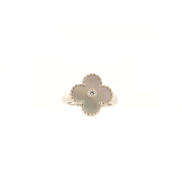 Van Cleef & Arpels Vintage Alhambra Ring 18K White Gold with Mother of Pearl and Diamond
