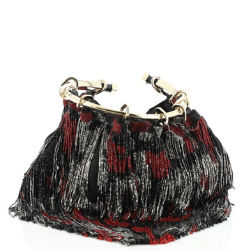 Valentino Bebop Loop Handle Clutch Fringe Beads and Satin